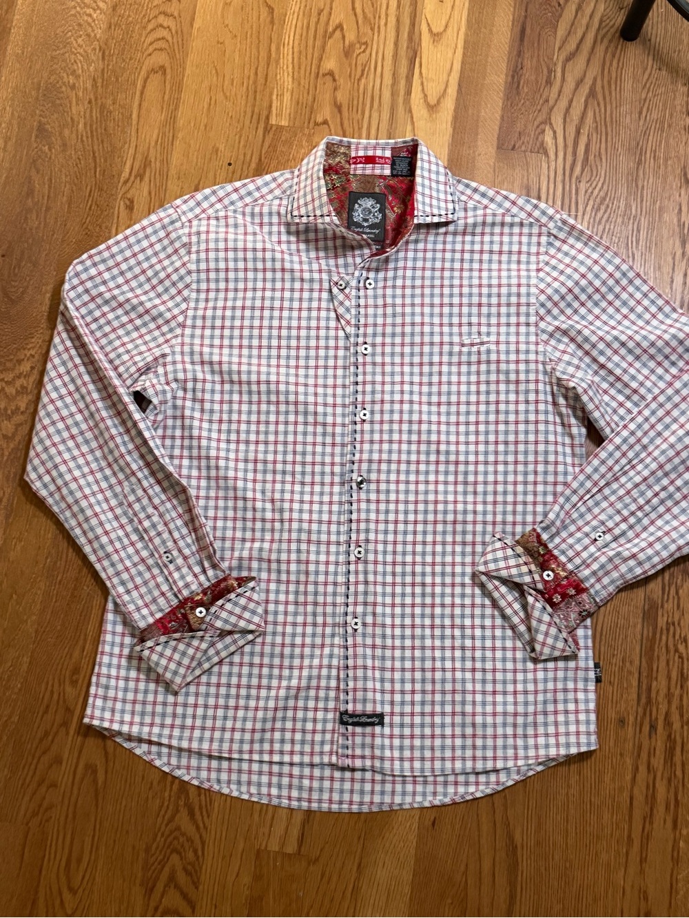 English Laundry Blaque Label Plaid Button Down Shirt Size L Contrast Flip Cuff